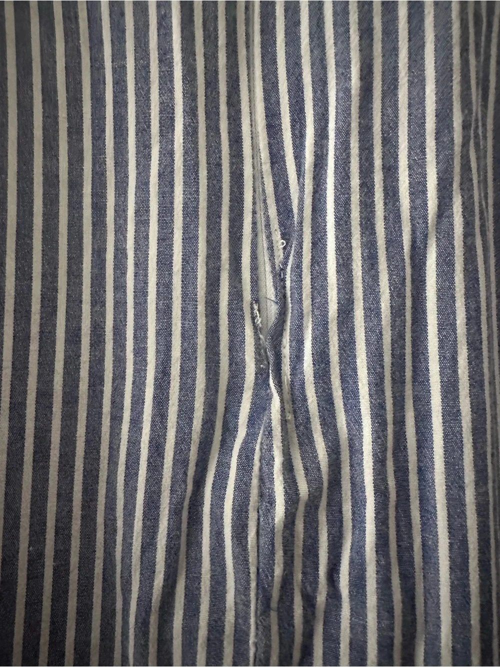 Striped Blue Button-Front Midi Skirt with Ruffle Hem